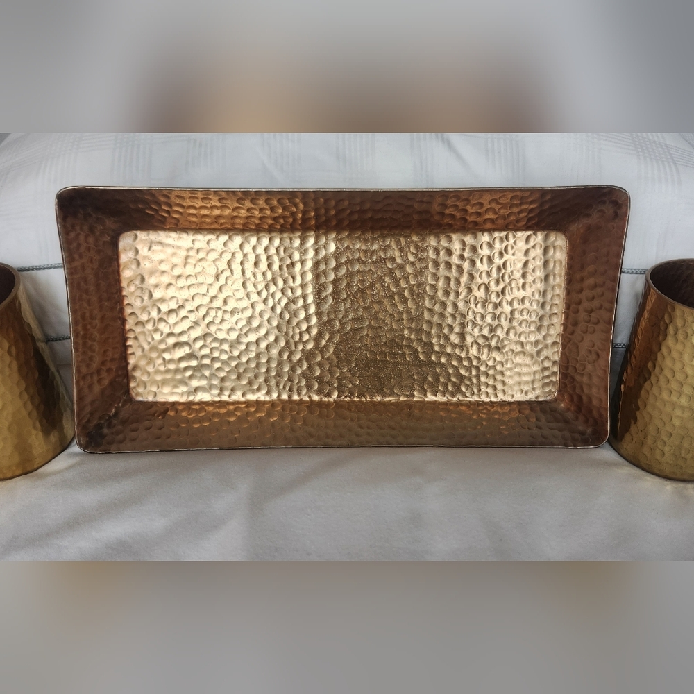 Threshold gold hammered tray and 2 pencil cup - Picture 15 of 15